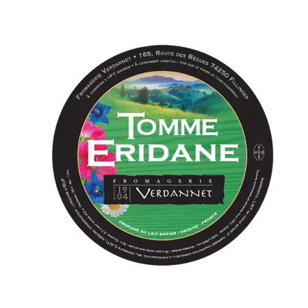 Etiquette sèche pour fromage Tomme Eridane en contact direct - découpe en disque