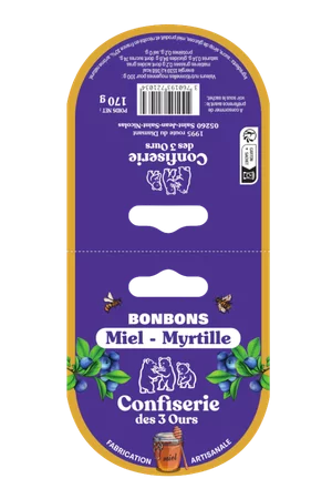 Cavalier Miel Myrtille A coller ou agrafer sur le paquet de confiserie