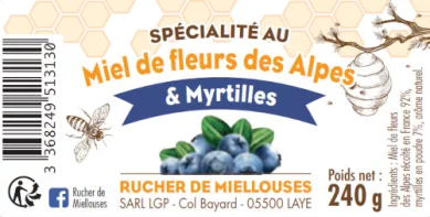 Etiquette pot de miel myrtille
